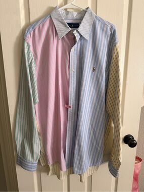 Ralph Lauren Pastel Multi-Stripe Button-Down Shirt - Pink Blue Green Yellow